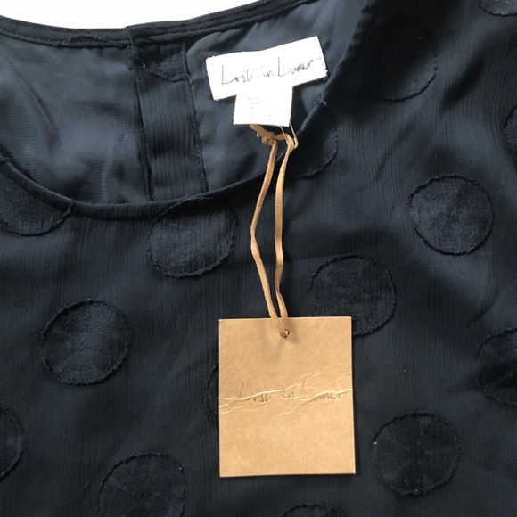 Lost in Lunar Black Polka Dot Embroidered Sheath Dress Sz L - Picture 3 of 4